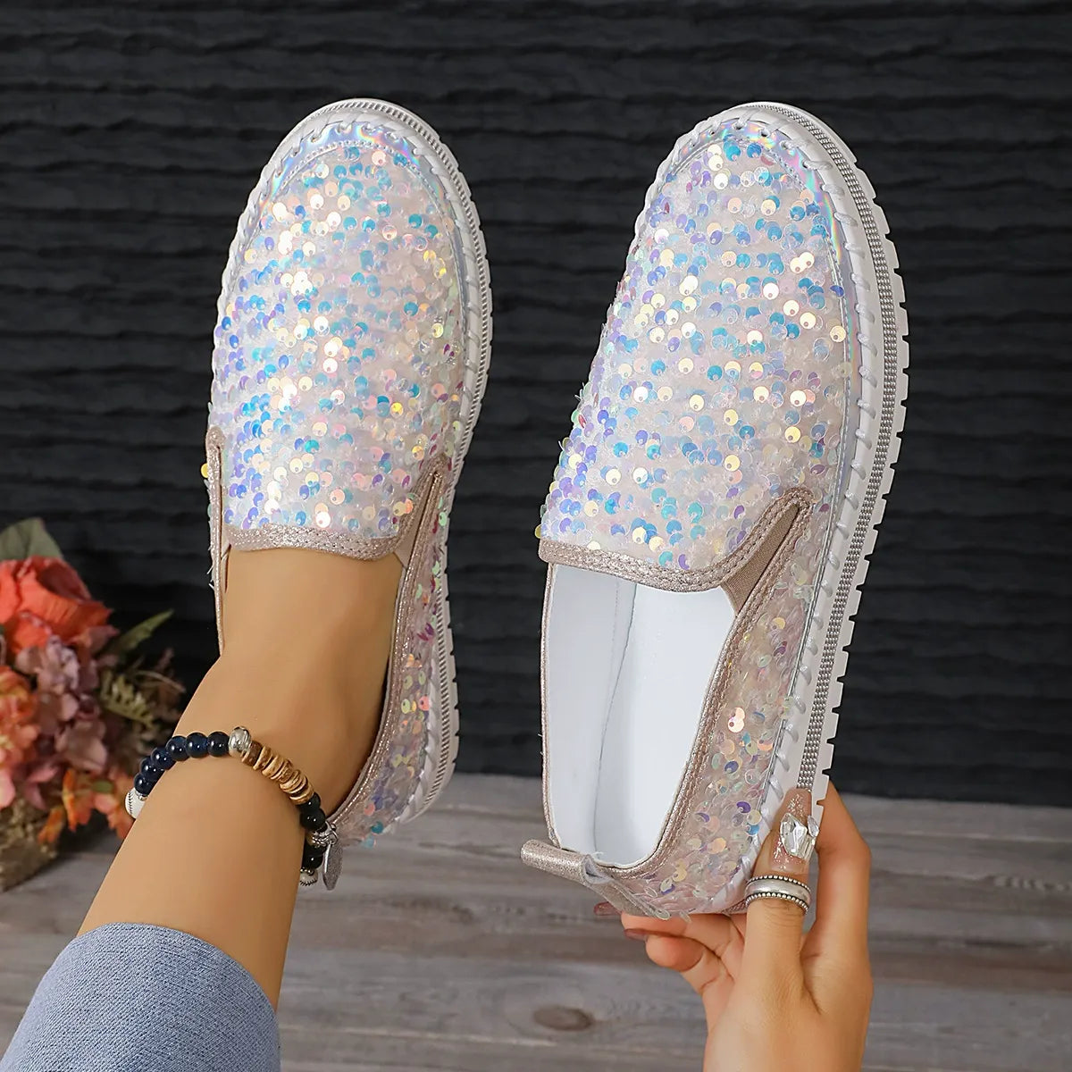 New Sequins Thick-Soled Slip-On Shoes