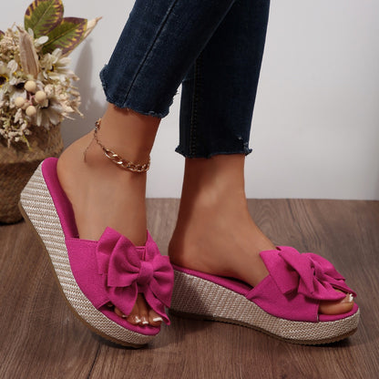 Women's New Elegant Bow Thick Bottom Platform Slippers