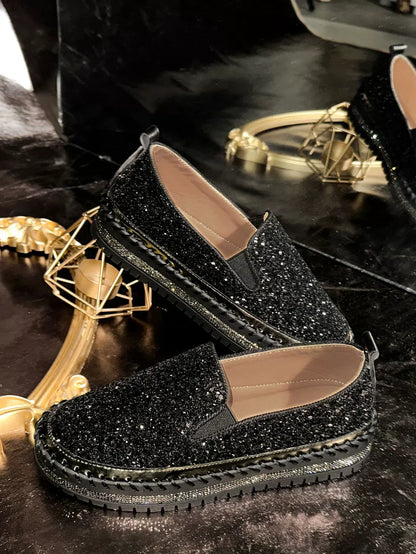 Fashionable Rhinestones Thick-Soled Loafers
