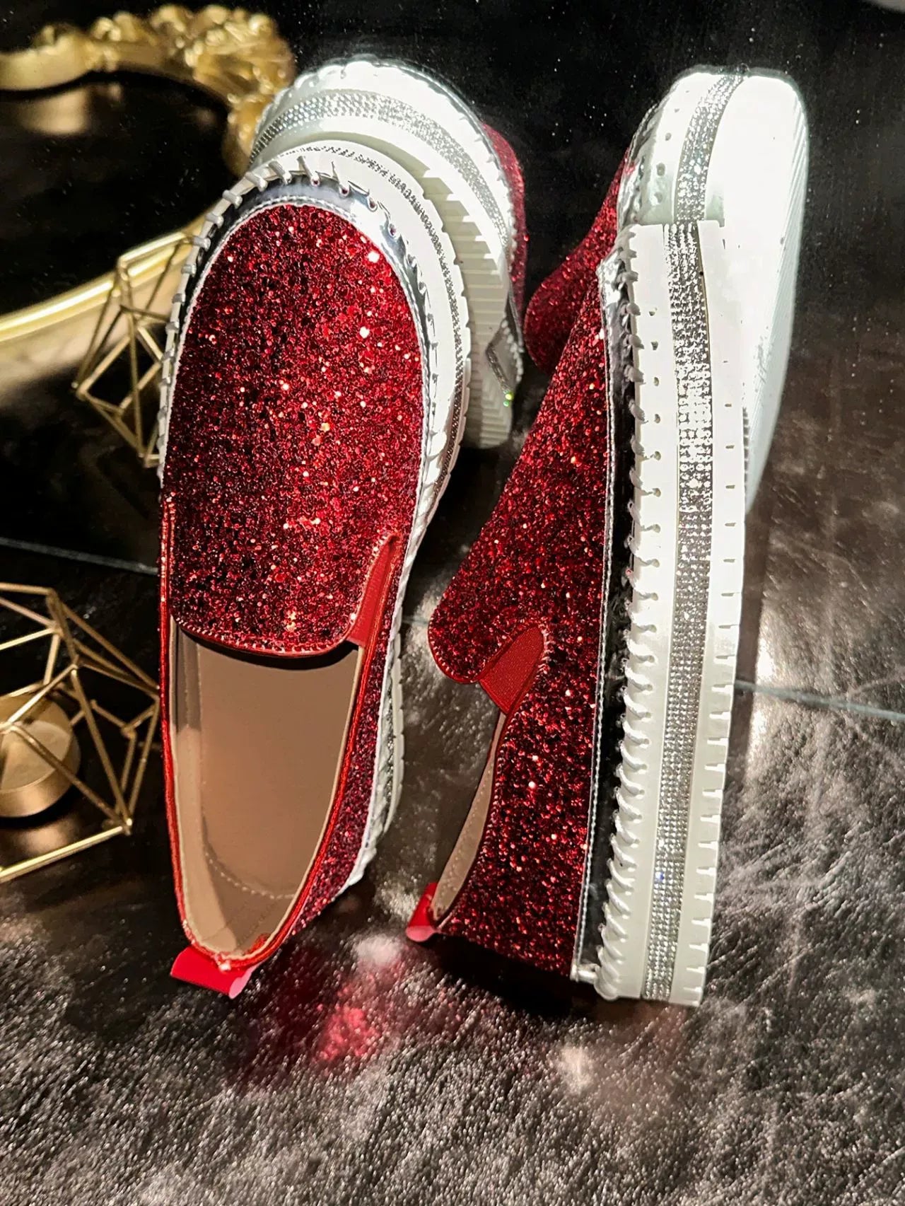 Fashionable Rhinestones Thick-Soled Loafers