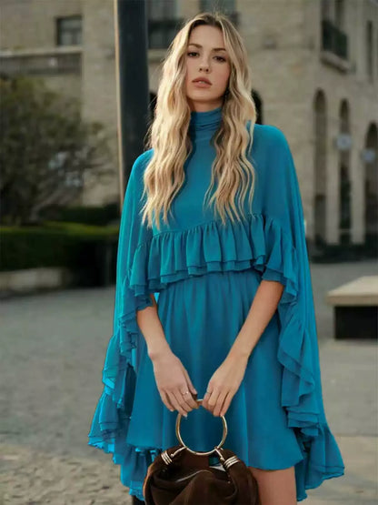 Dusty Rose Tiered Ruffle Cape Dress Set