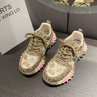 Women's Fashion Rhinestone Letter Sparkling Sneakers