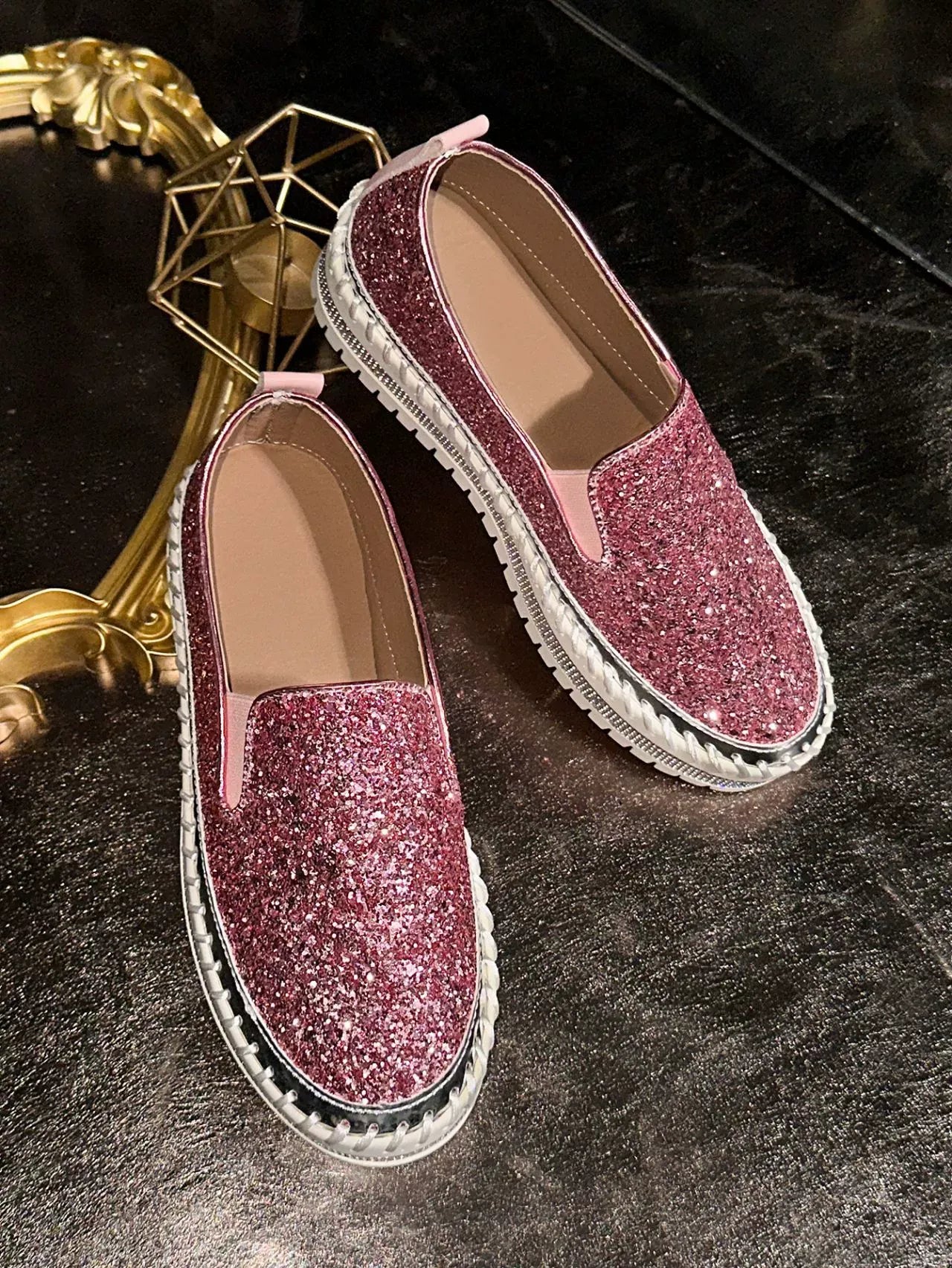 Fashionable Rhinestones Thick-Soled Loafers