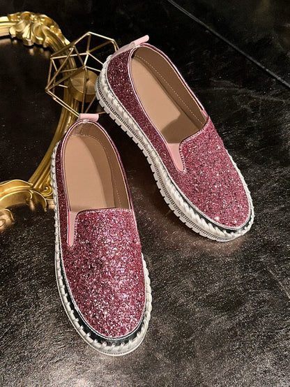 Fashionable Rhinestones Thick-Soled Loafers