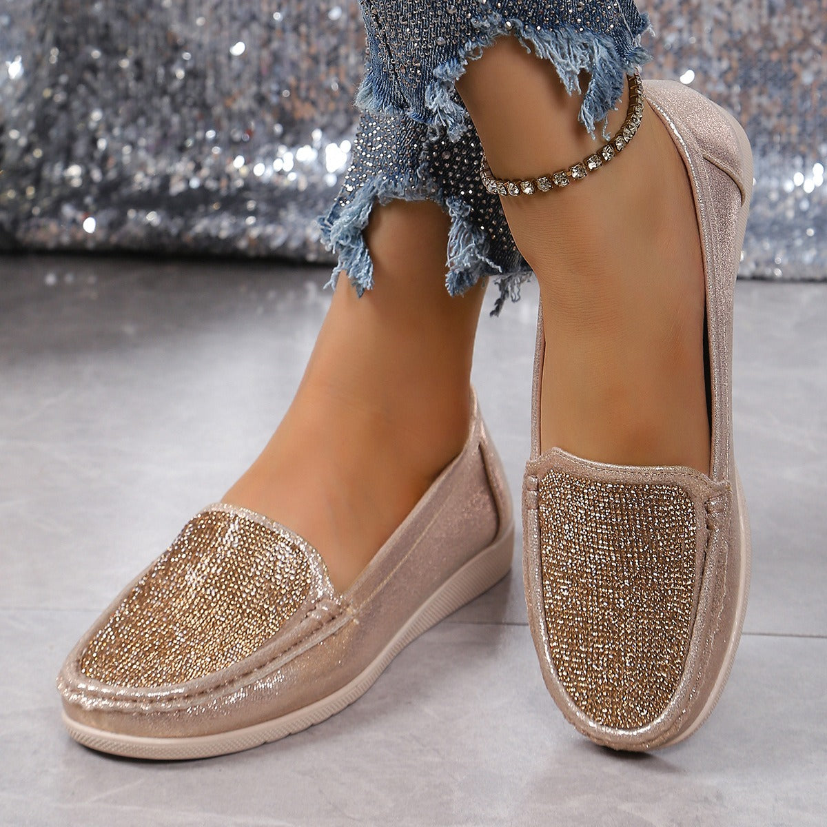Rhinestone Women's Sparkly Orthopedic Loafers