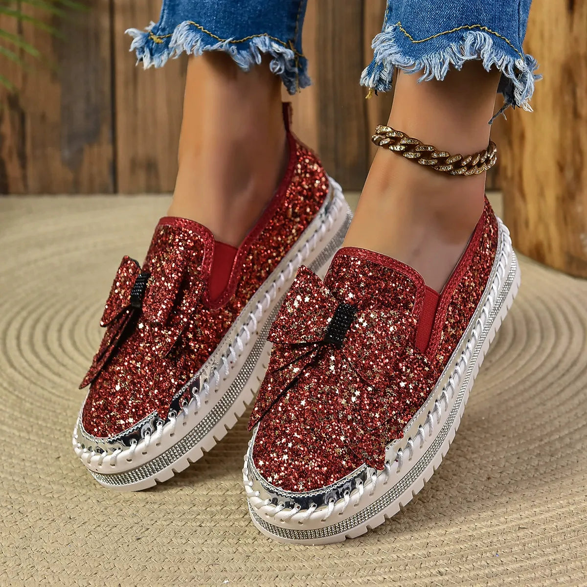 Women's Rhinestone Slip-On Sparkly Loafers