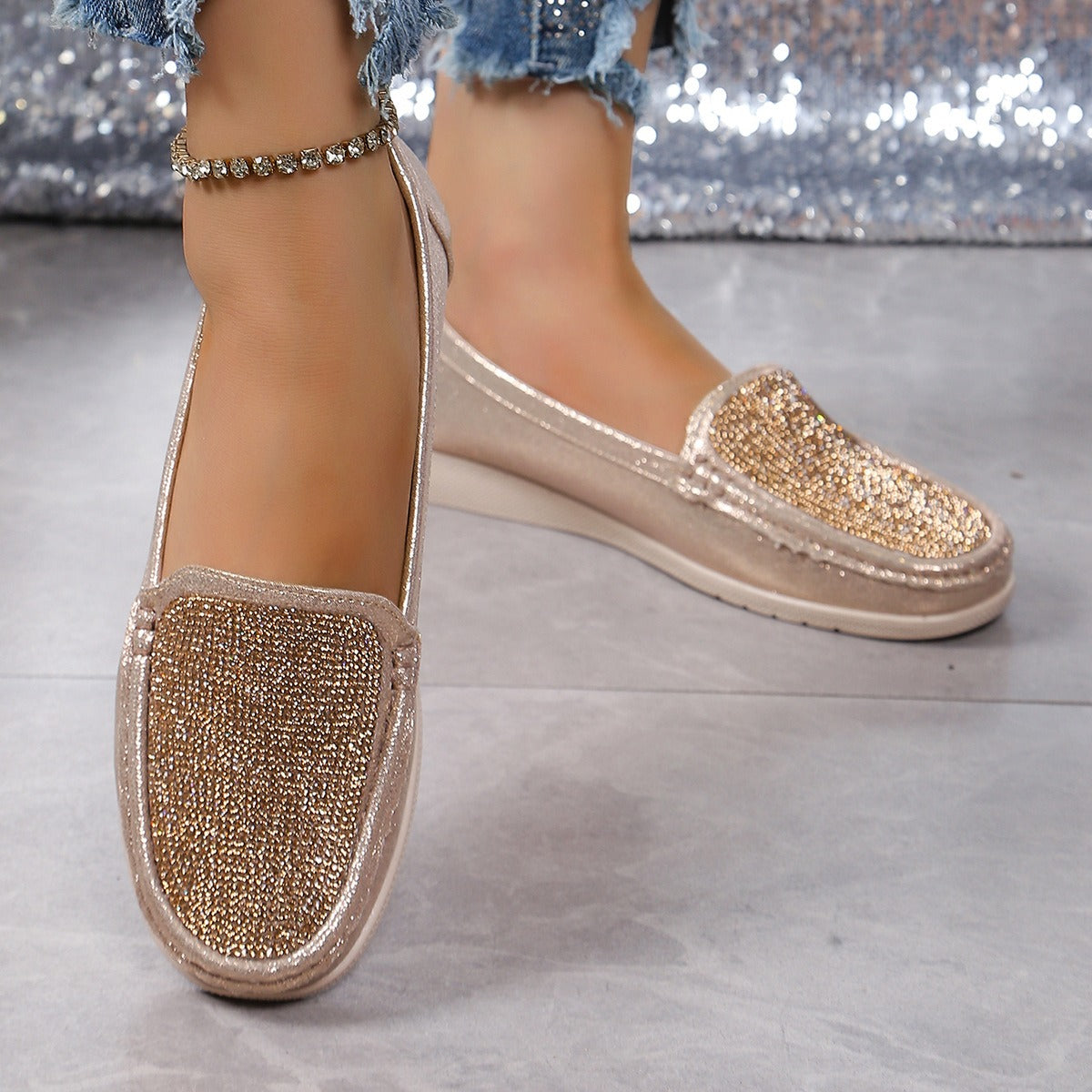 Rhinestone Women's Sparkly Orthopedic Loafers