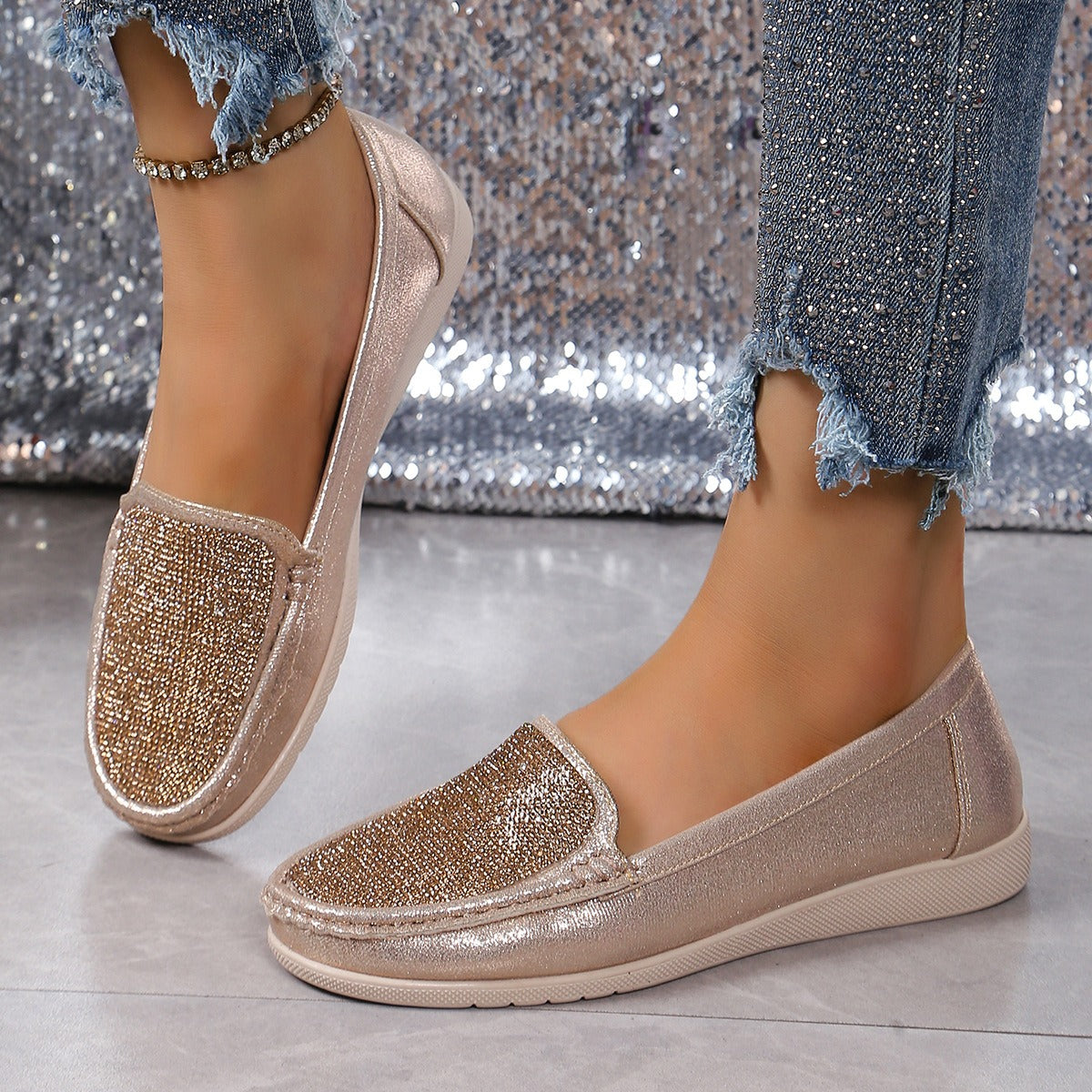 Rhinestone Women's Sparkly Orthopedic Loafers