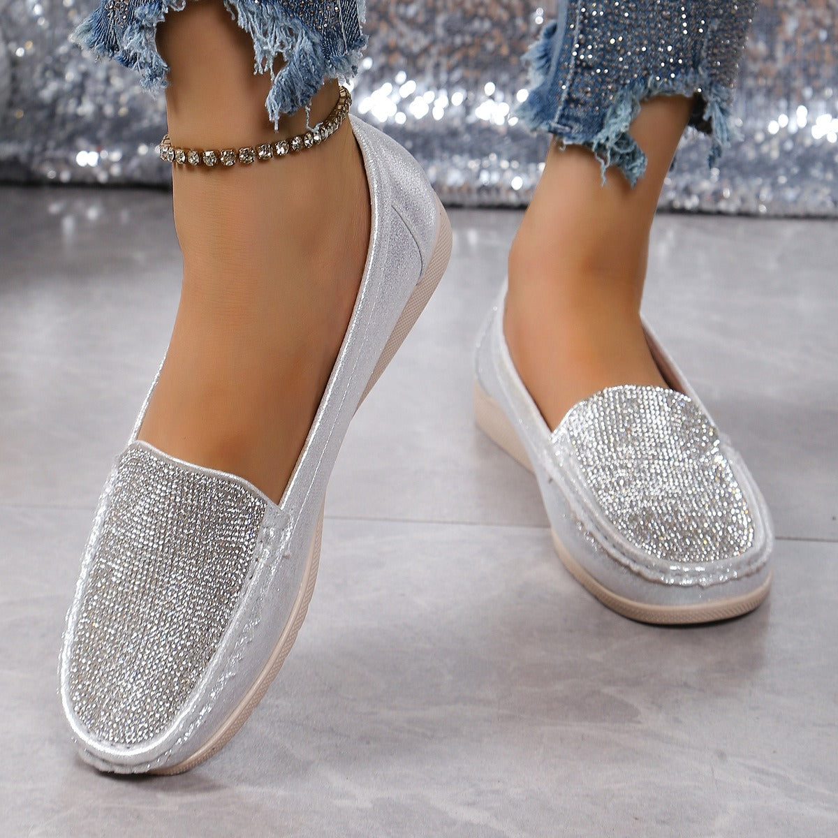 Rhinestone Women's Sparkly Orthopedic Loafers