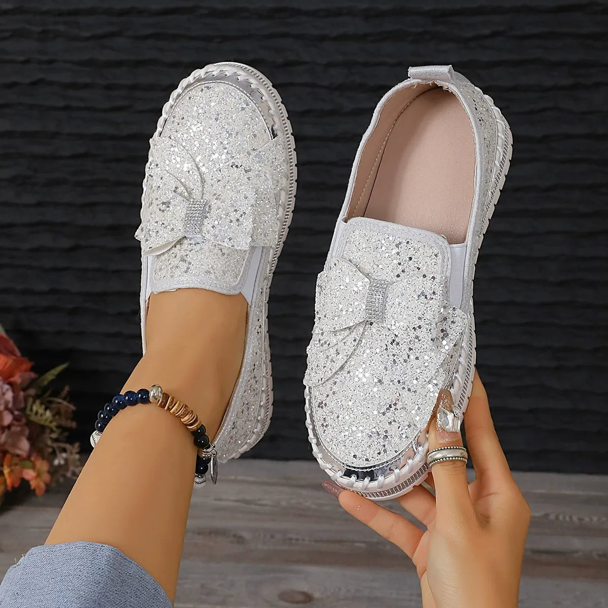 Women's Rhinestone Slip-On Sparkly Loafers