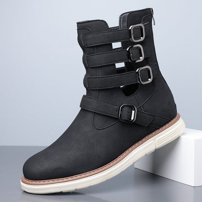 Simple hollow Daily Leather Comfy Boots - Bellkmart