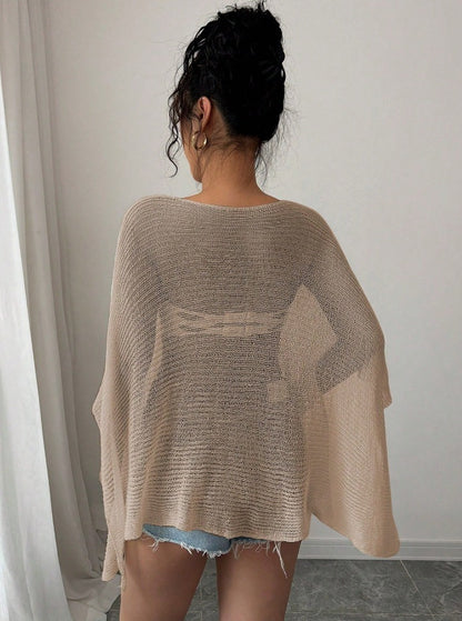 Ivory Crochet Knit Open-Front Cover-Up with Strapless Top