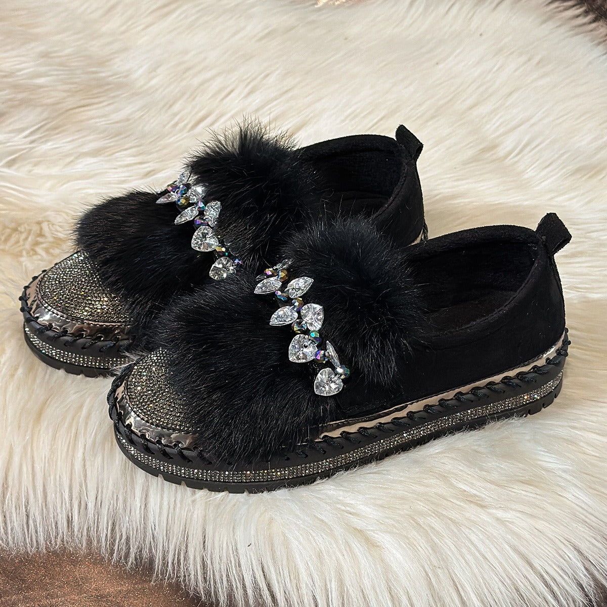Women's Rhinestone Plush Sparkly Shoes