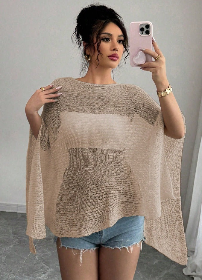 Ivory Crochet Knit Open-Front Cover-Up with Strapless Top