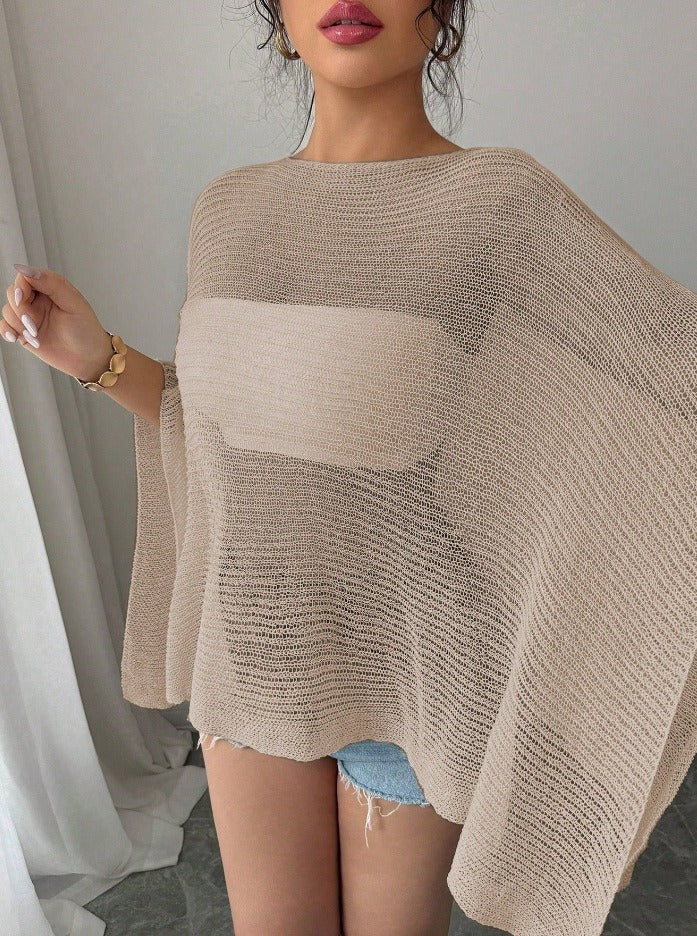Ivory Crochet Knit Open-Front Cover-Up with Strapless Top