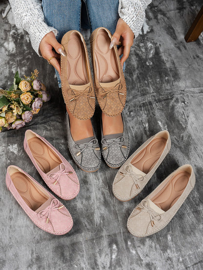Women's Solid Color Bow Flat Loafers - four colors