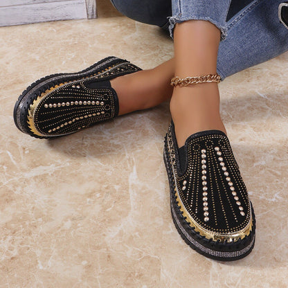 Women's Sparkling Rhinestone Casual Slip-On Platform Shoes