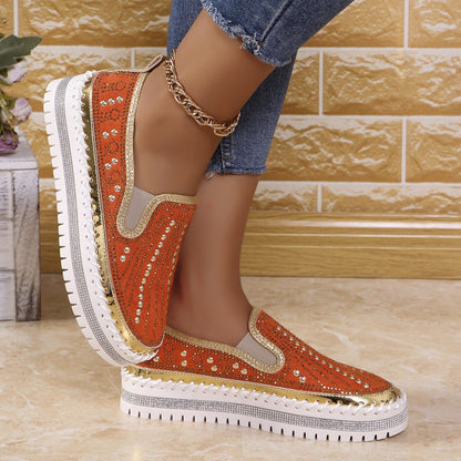 Women's Sparkling Rhinestone Casual Slip-On Platform Shoes