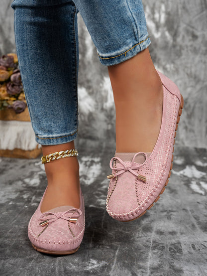 Pink women's bow flat loafers