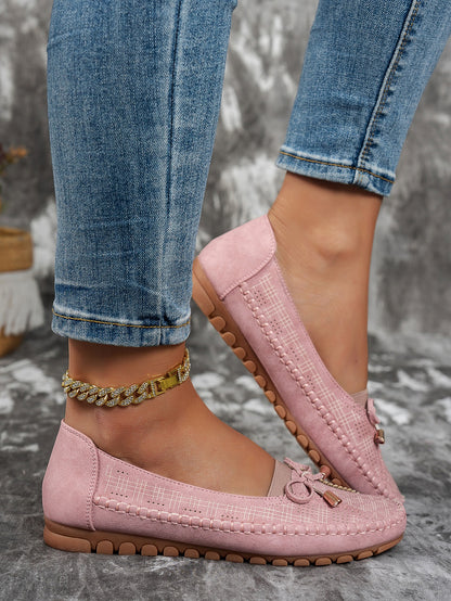 Pink women's bow flat loafers