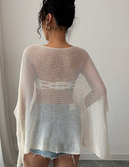 Ivory Crochet Knit Open-Front Cover-Up with Strapless Top
