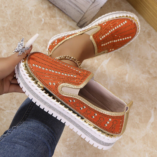 Women's Sparkling Rhinestone Casual Slip-On Platform Shoes