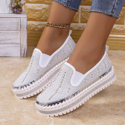 Women's Sparkling Rhinestone Casual Slip-On Platform Shoes