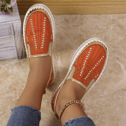 Women's Sparkling Rhinestone Casual Slip-On Platform Shoes