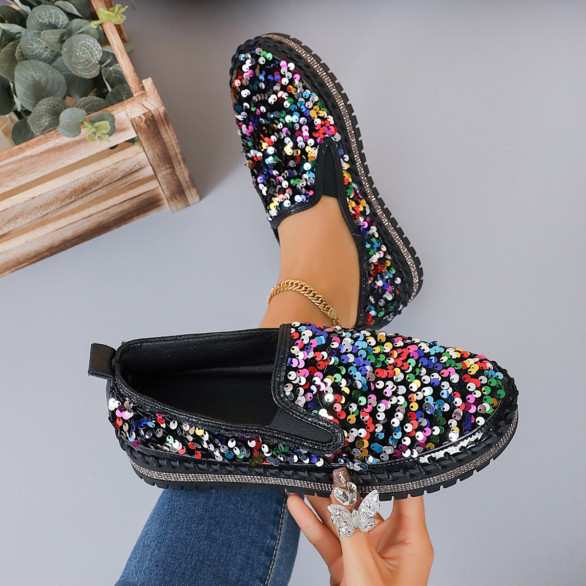 New Sequins Thick-Soled Slip-On Shoes