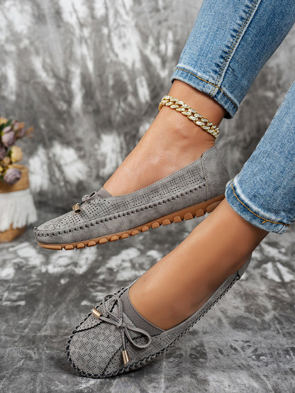 Gray women's bow flat loafers