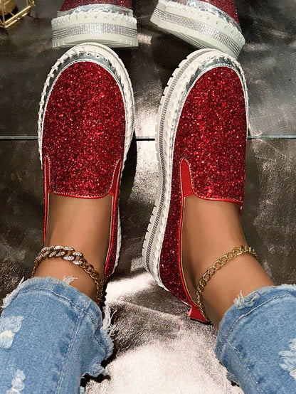 Fashionable Rhinestones Thick-Soled Loafers