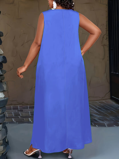 Emerald Green Plus-Size Maxi Dress with Gold Hook Straps and Pockets