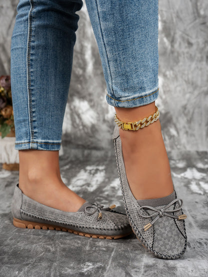 Gray women's bow flat loafers