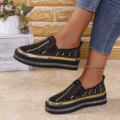 Women's Sparkling Rhinestone Casual Slip-On Platform Shoes