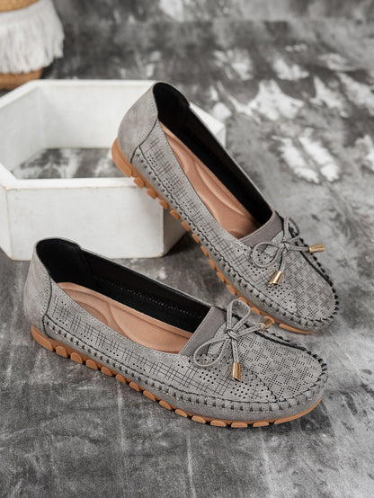 Gray women's bow flat loafers
