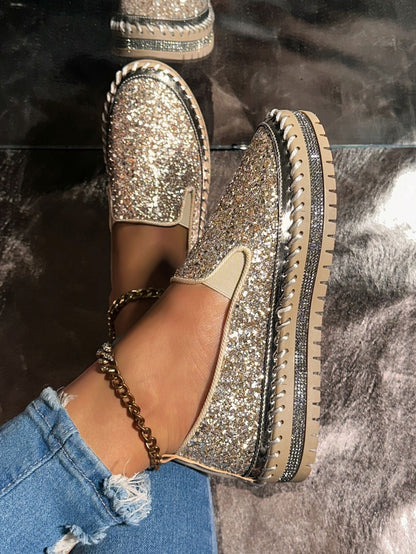 Fashionable Rhinestones Thick-Soled Loafers