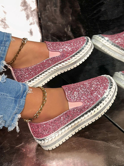 Fashionable Rhinestones Thick-Soled Loafers