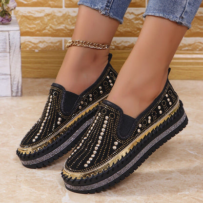 Women's Sparkling Rhinestone Casual Slip-On Platform Shoes