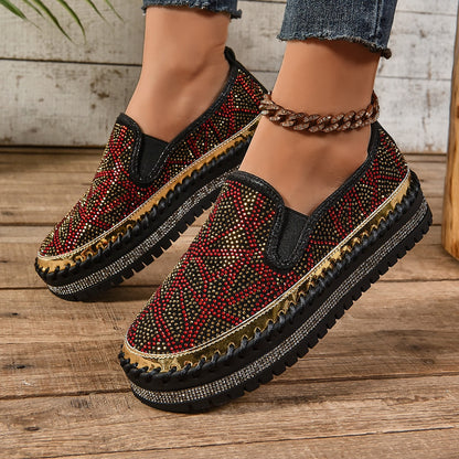 Rhinestones And Thick Platform Versatile Flat Loafers