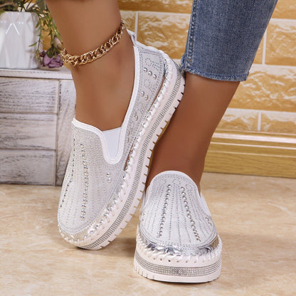 Women's Sparkling Rhinestone Casual Slip-On Platform Shoes