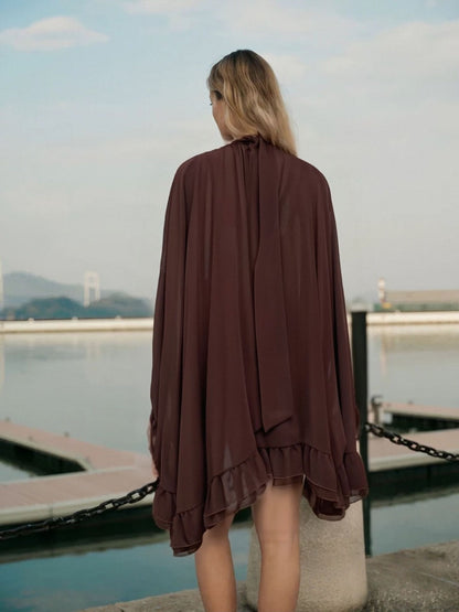 Dusty Rose Tiered Ruffle Cape Dress Set