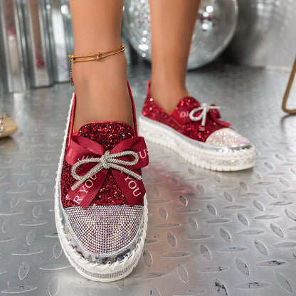 Women's Rhinestone Ribbon Bow Sparkly Shoes