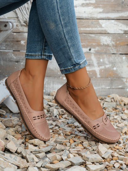 Pink women's stitched laser-cut flat loafers