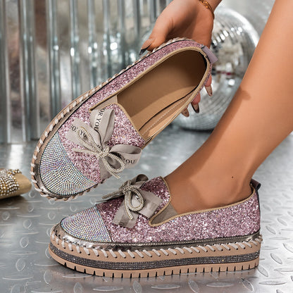 Women's Rhinestone Ribbon Bow Sparkly Shoes