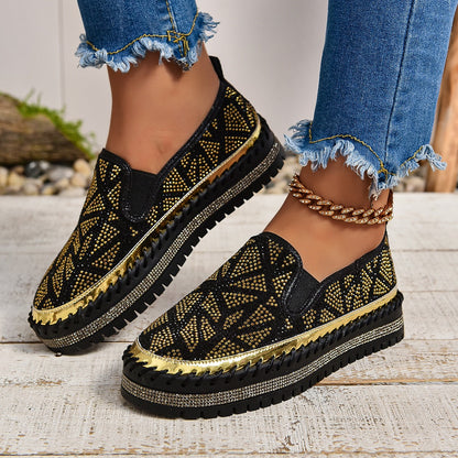 Rhinestones And Thick Platform Versatile Flat Loafers