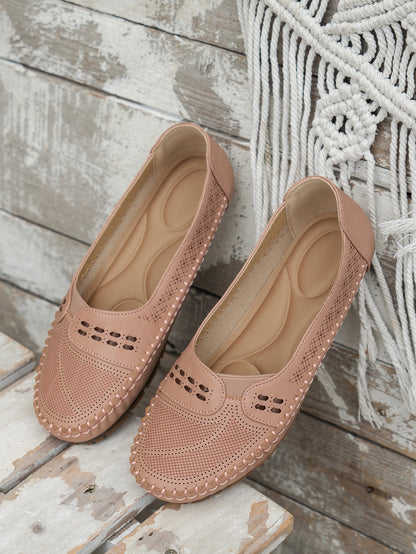 Pink women's stitched laser-cut flat loafers