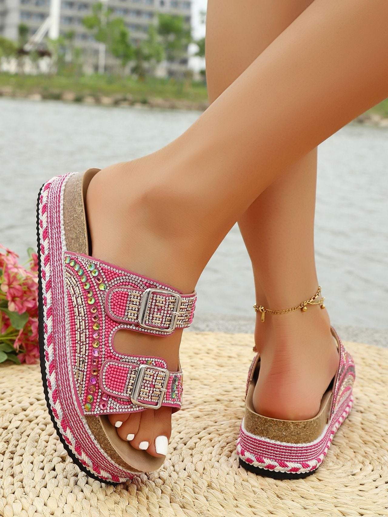 Rhinestone platform slippers