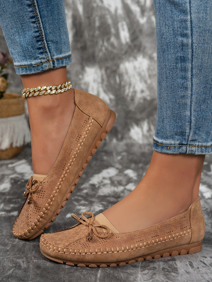 Camel women's bow flat loafers