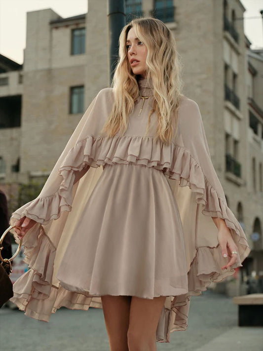 Dusty Rose Tiered Ruffle Cape Dress Set