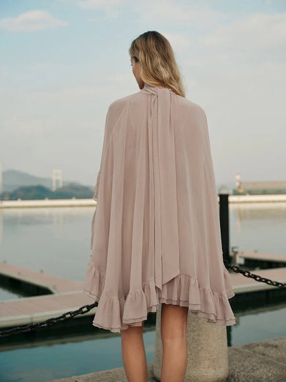 Dusty Rose Tiered Ruffle Cape Dress Set